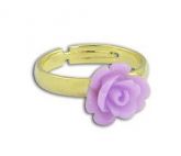 Anel infantil ajustável folheado a ouro com uma rosa em acrí
